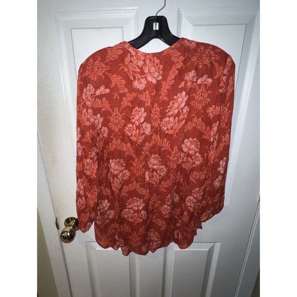 Akemi + Kin Anthropologie Coconino Lotus Floral Button Front Coral Blouse M - Picture 7 of 8